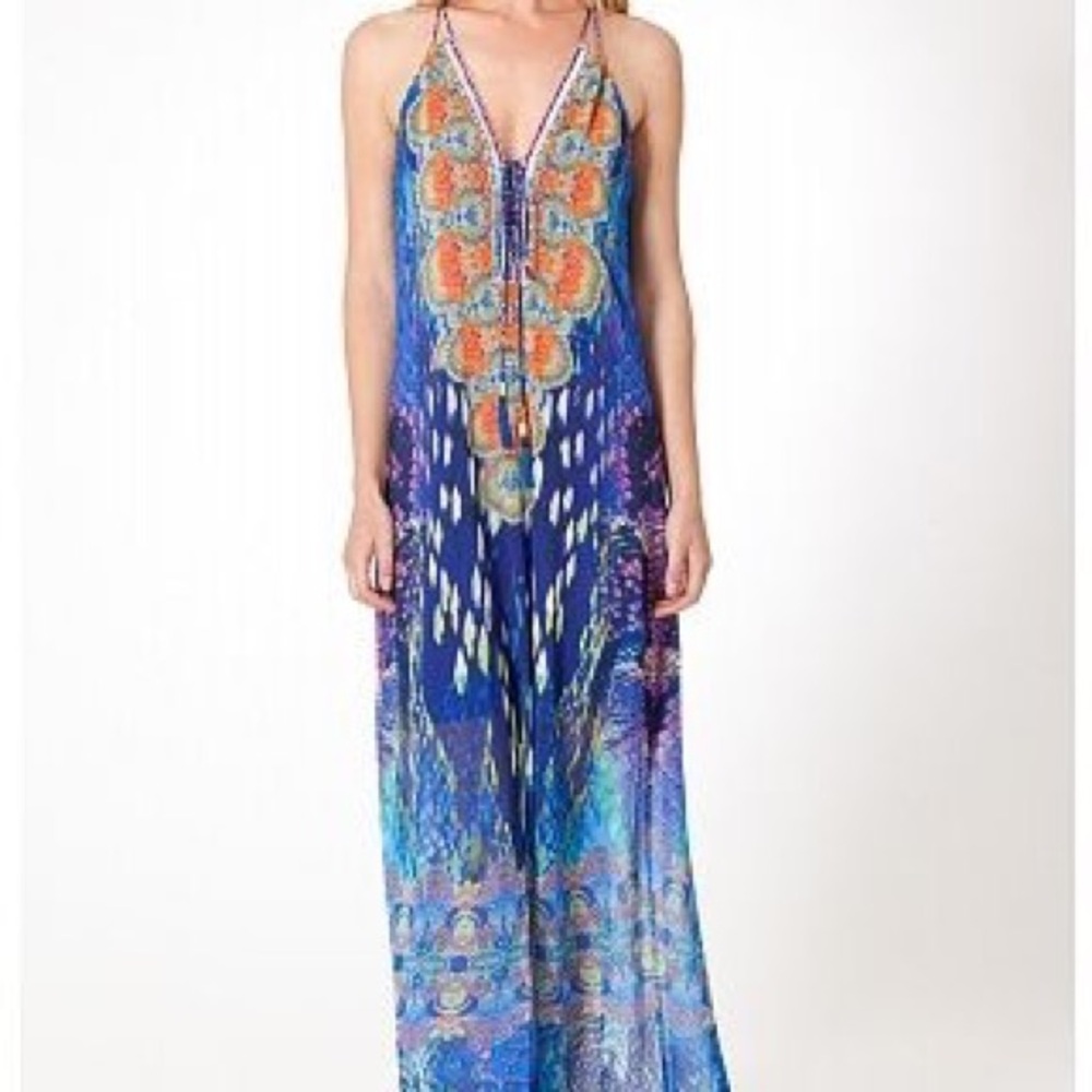 Hale Bob Blue Multi-Color Printed Maxi Dress